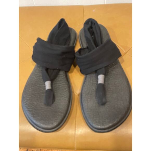 Sanuk‎ Solid Black Sling Back Yoga Sandals Size 9.5 Comfort Barefoot Minamalist - Picture 2 of 5